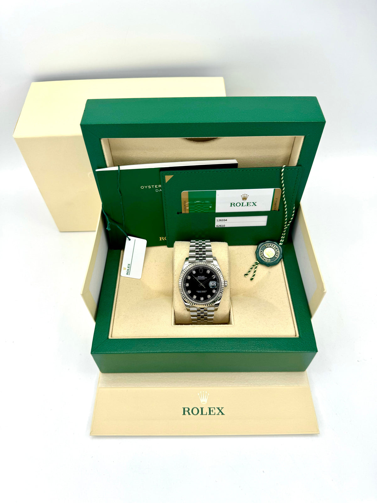 2020 Rolex Datejust 41mm 126334 Stainless Steel Jubilee Black Diamond Dial