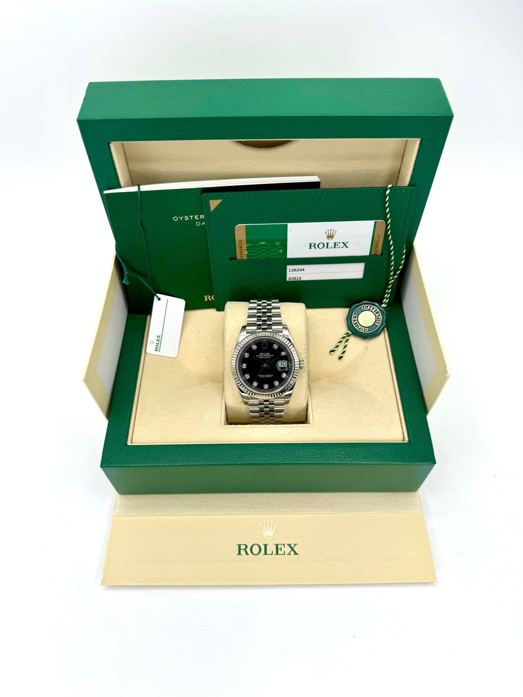 2020 Rolex Datejust 41mm 126334 Stainless Steel Jubilee Black Diamond Dial