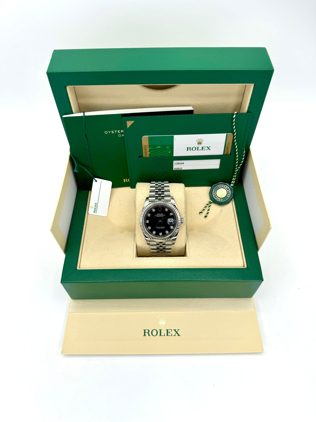 2020 Rolex Datejust 41mm 126334 Stainless Steel Jubilee Black Diamond Dial