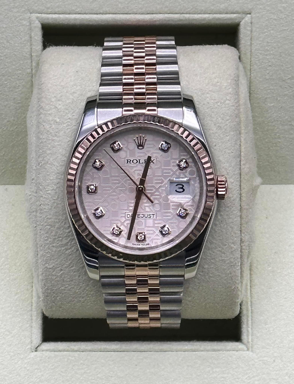 2010 Rolex Datejust 36mm 116231 Two-Tone Rose Gold Pink Diamond Dial