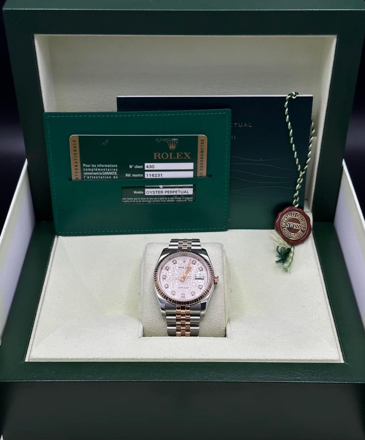 2010 Rolex Datejust 36mm 116231 Two-Tone Rose Gold Pink Diamond Dial