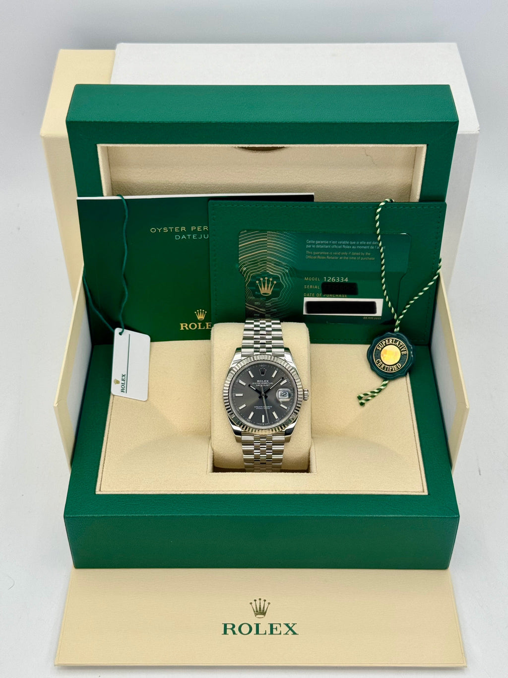 2021 Rolex Datejust 41mm 126334 Stainless Steel Jubilee Rhodium Dial