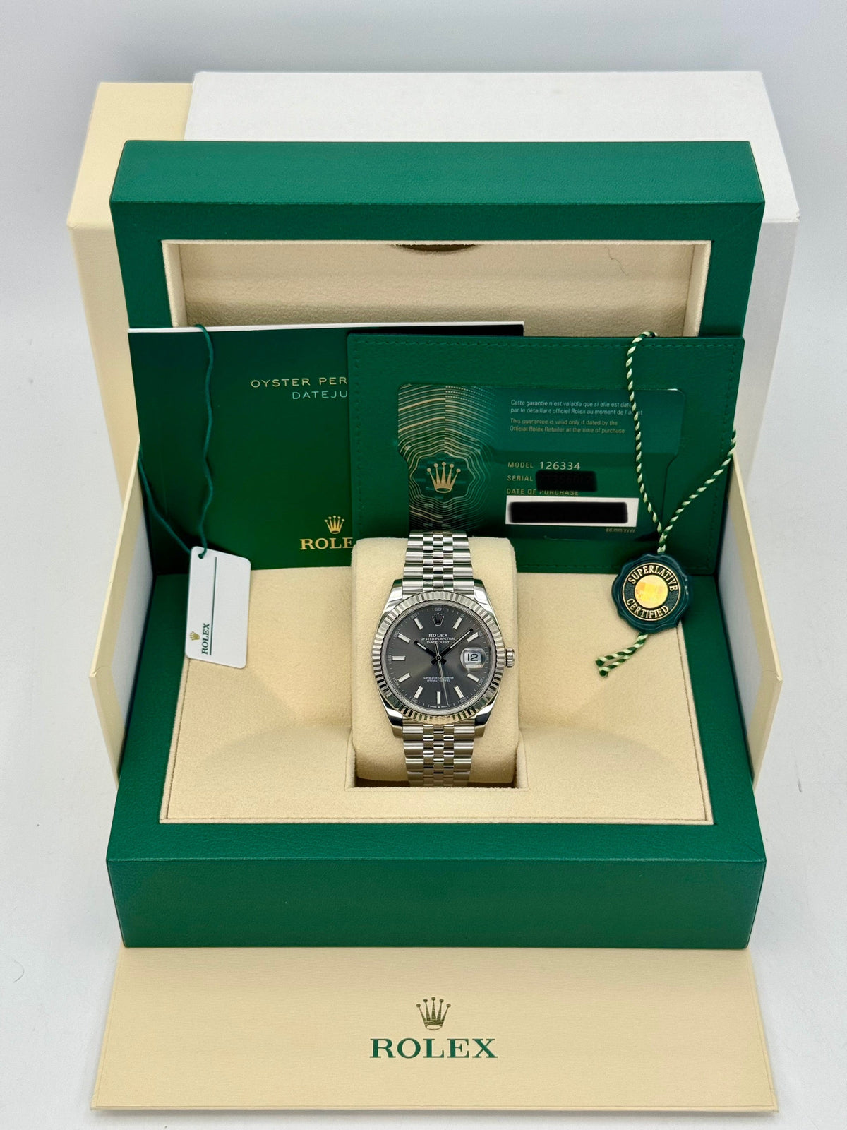 2021 Rolex Datejust 41mm 126334 Stainless Steel Jubilee Rhodium Dial