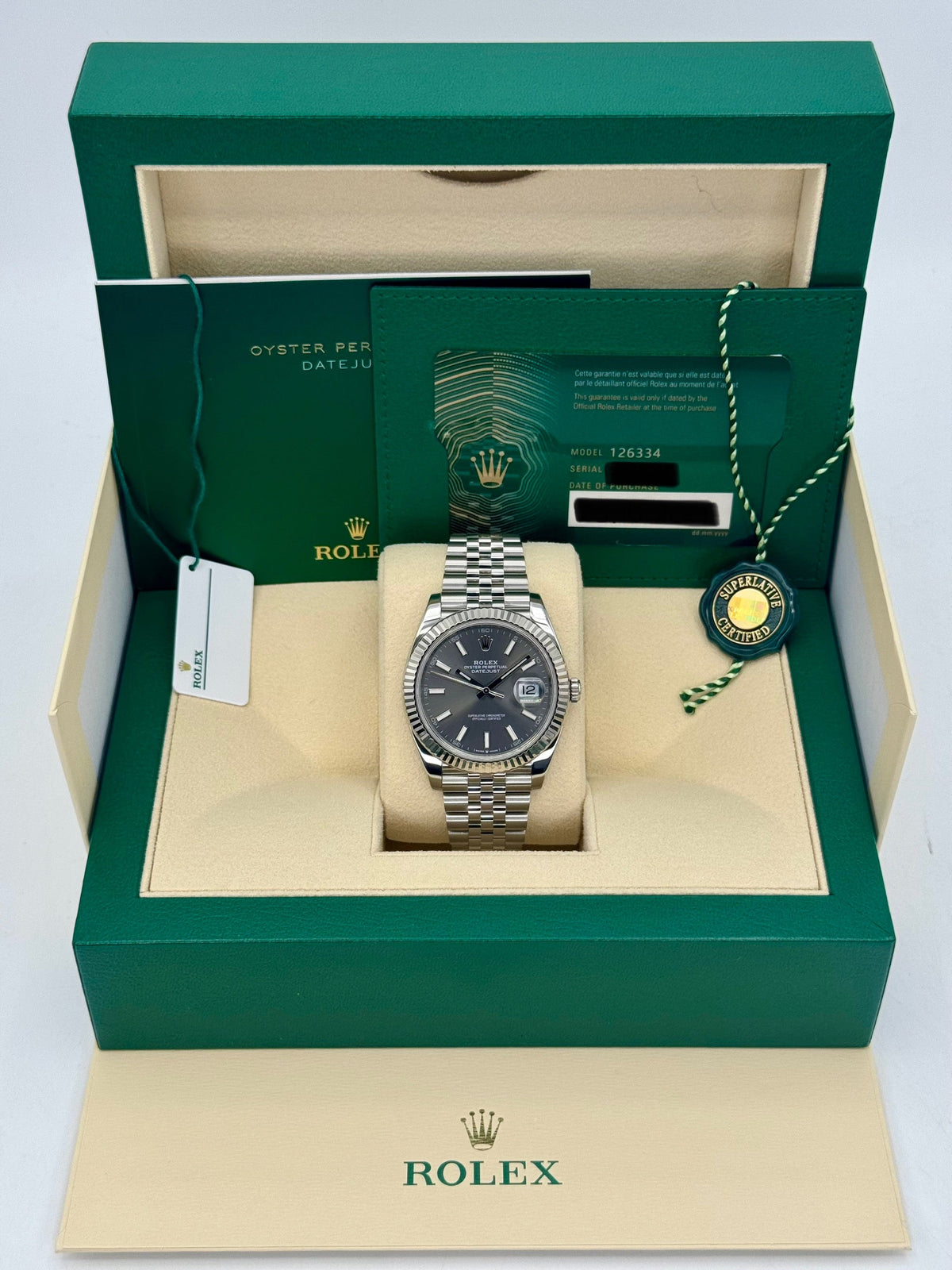 2021 Rolex Datejust 41mm 126334 Stainless Steel Jubilee Rhodium Dial