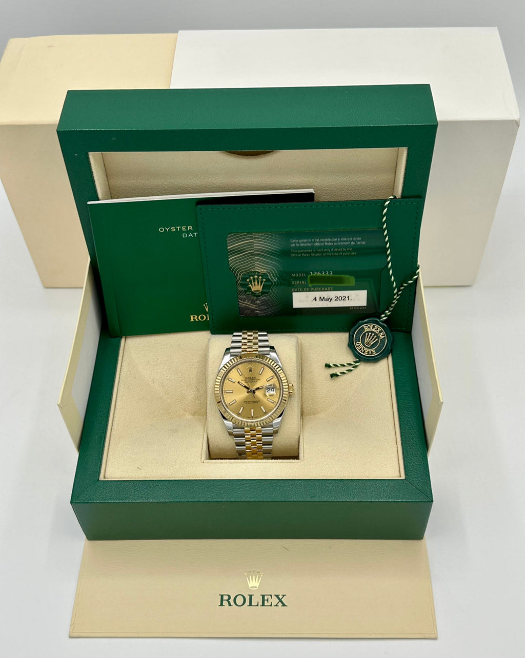 2021 Rolex Datejust 41mm 126333 Two-Tone Jubilee Champagne Stick Dial