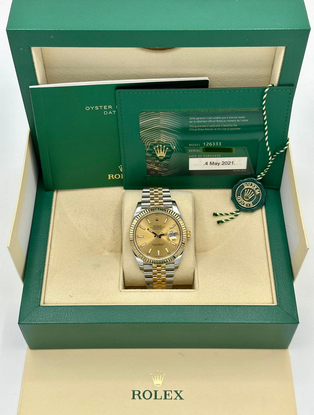 2021 Rolex Datejust 41mm 126333 Two-Tone Jubilee Champagne Stick Dial