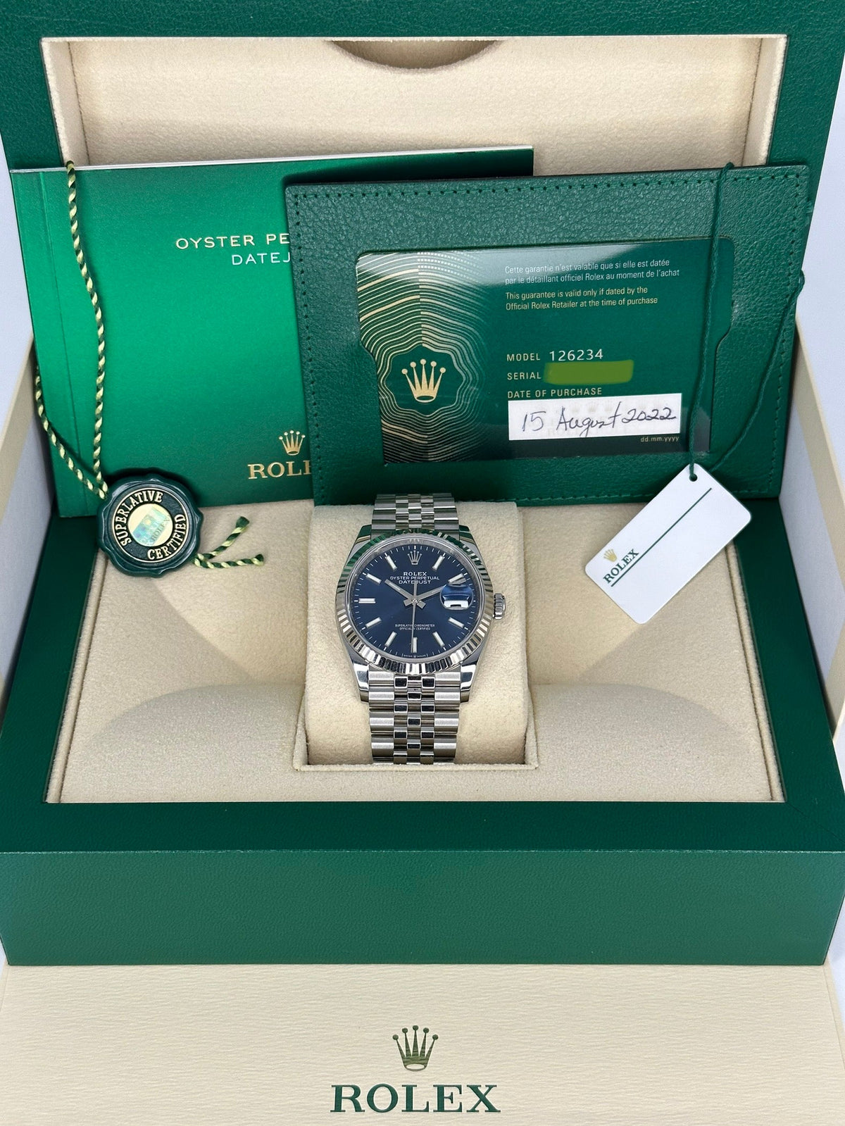2022 Rolex Datejust 36mm 126234 Jubilee Blue Dial