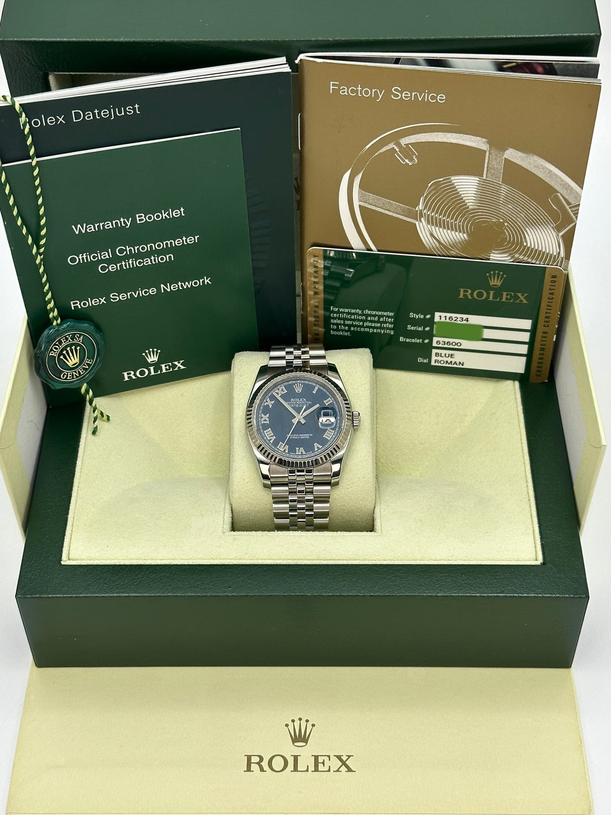 2012 Datejust 36mm 116234 Jubilee Blue Roman Numeral Dial