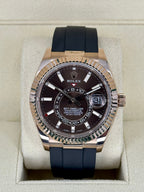 2022 Rolex Sky-Dweller 42mm 326235 Rose Gold Oysterflex Chocolate Dial