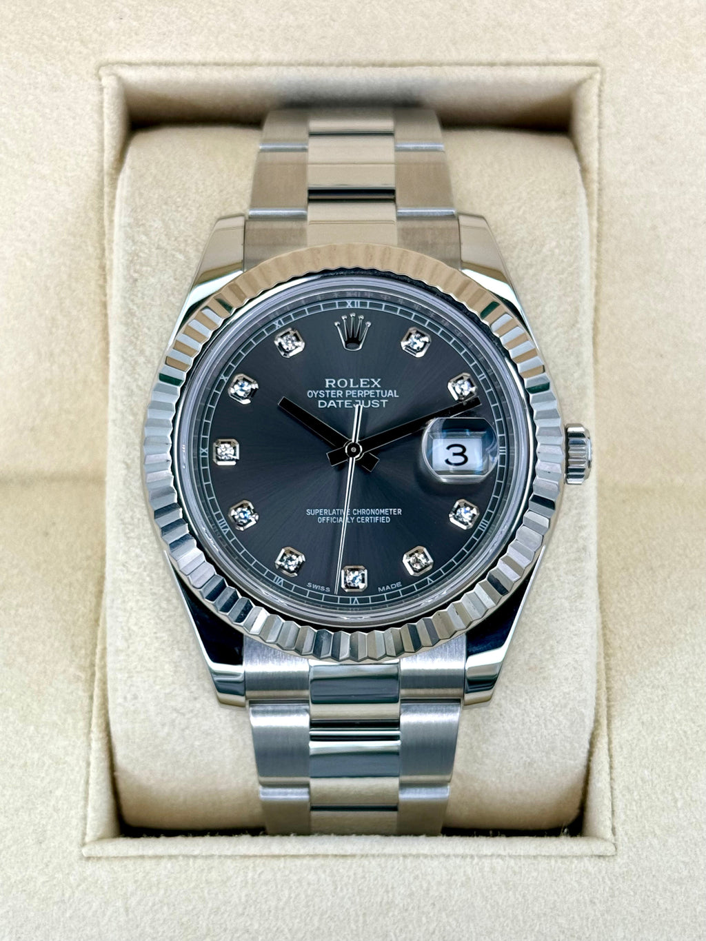 2017 Rolex Datejust II 41mm Oyster Rhodium Diamond Dial 116334