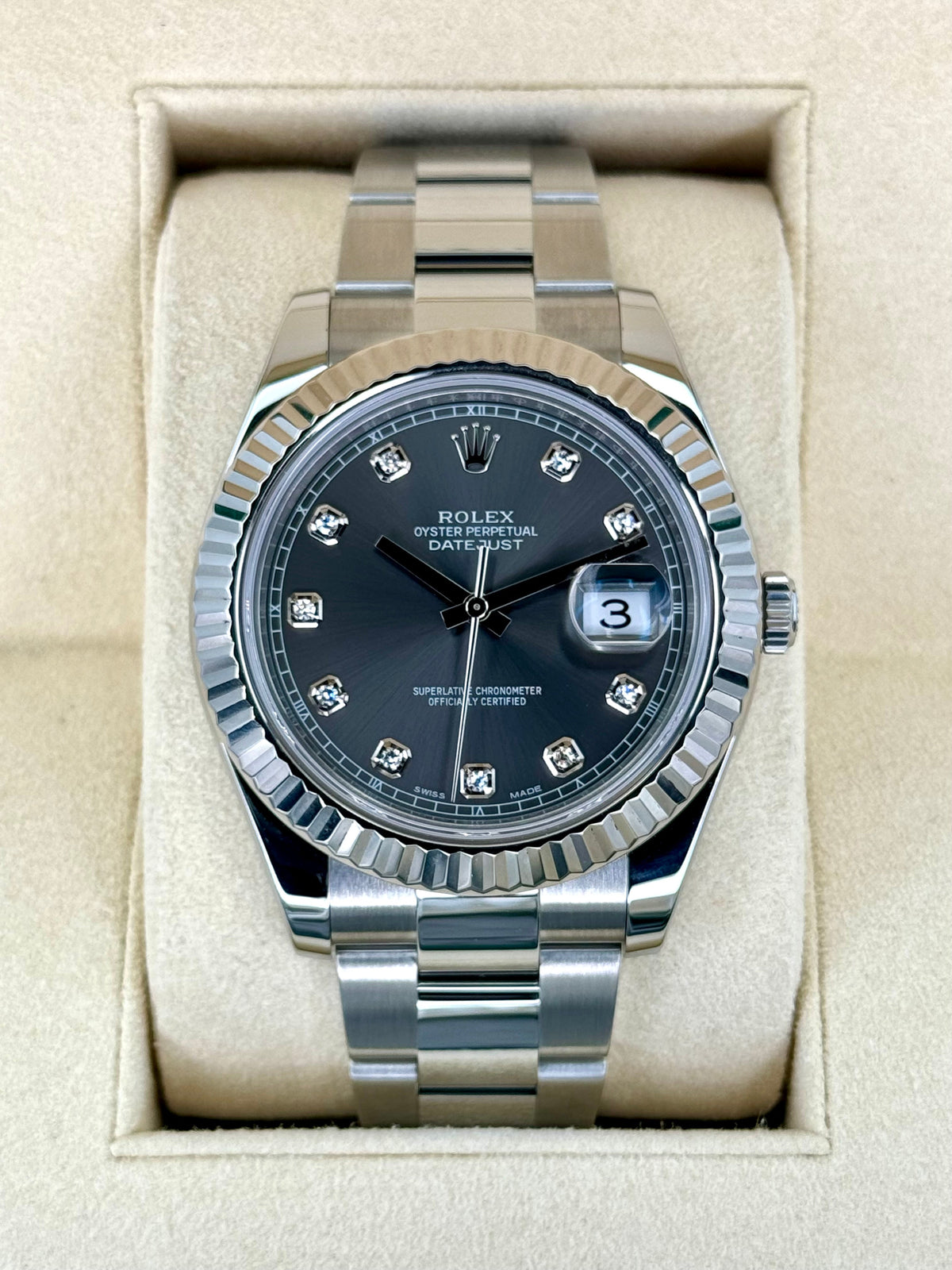 2017 Rolex Datejust II 41mm Oyster Rhodium Diamond Dial 116334