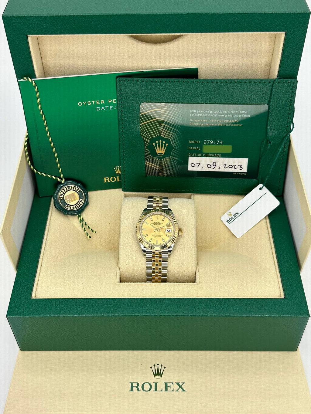 NEW 2023 Lady-Datejust 28mm 279173 Two-Tone Gold Stick Dial