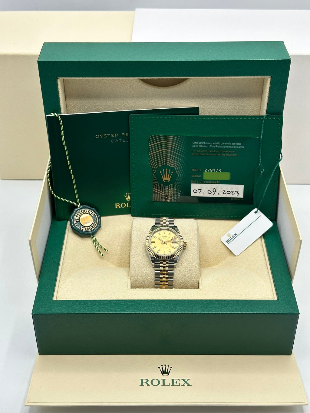 NEW 2023 Lady-Datejust 28mm 279173 Two-Tone Gold Stick Dial
