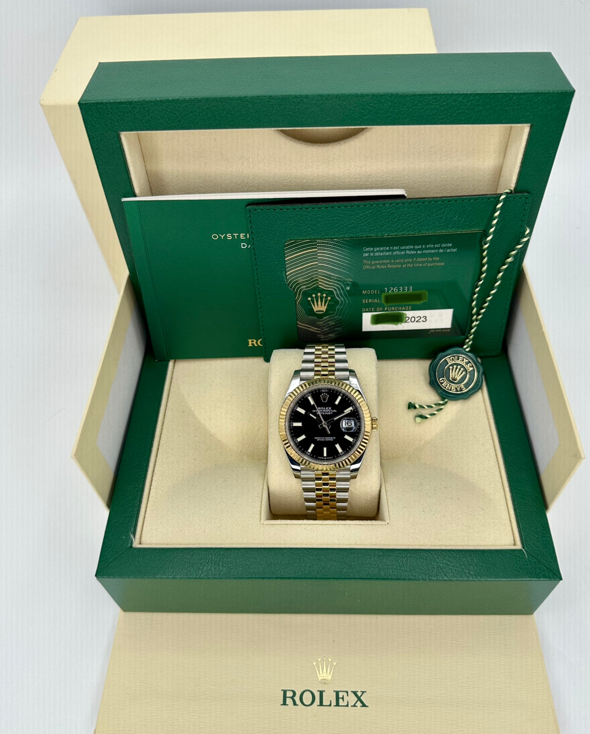 2023 Rolex Datejust 41mm 126333 Two-Tone Jubilee Black Stick Dial