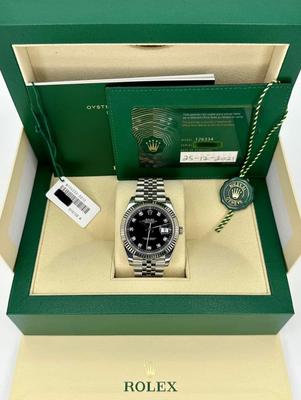 2021 Rolex Datejust 41mm 126334 Jubilee Black Diamond Dial