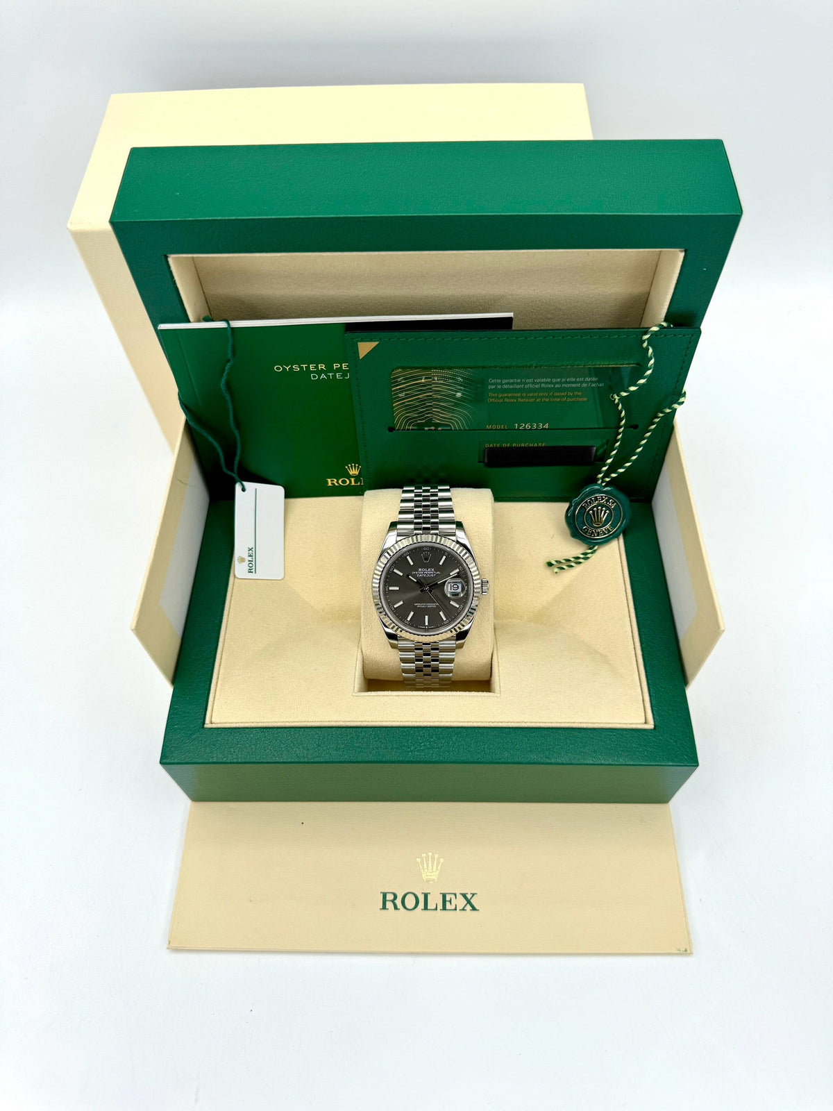 2021 Rolex Datejust 41mm 126334 Stainless Steel Jubilee Rhodium Dial