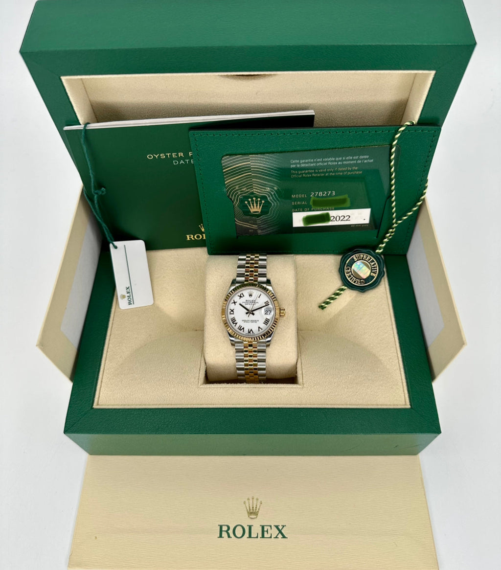2022 Rolex Lady Datejust 31mm 278273 Jubilee White Roman Numeral Dial