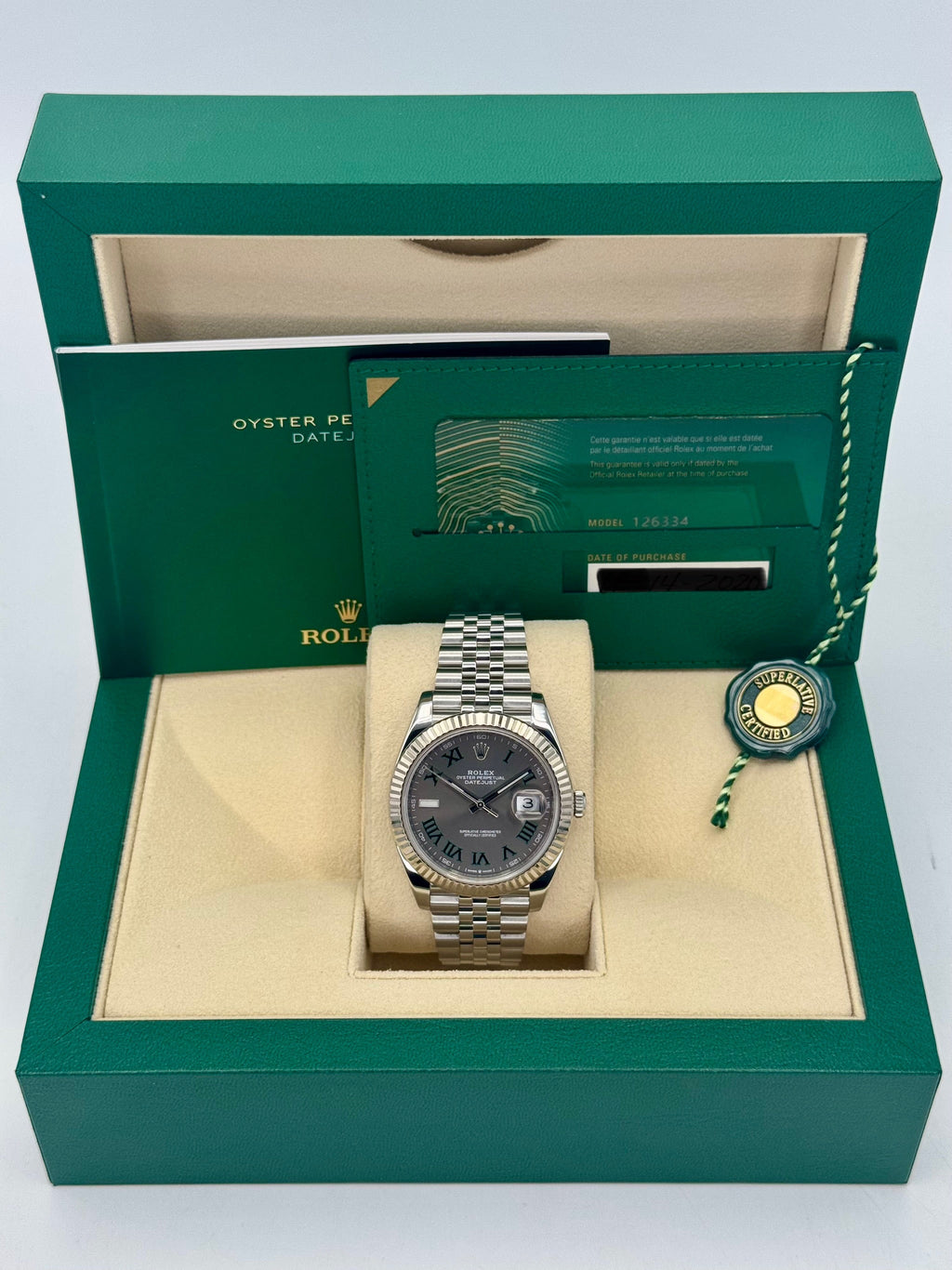 2020 Rolex Datejust 41mm 126334 Stainless Steel Jubilee Wimbledon Dial