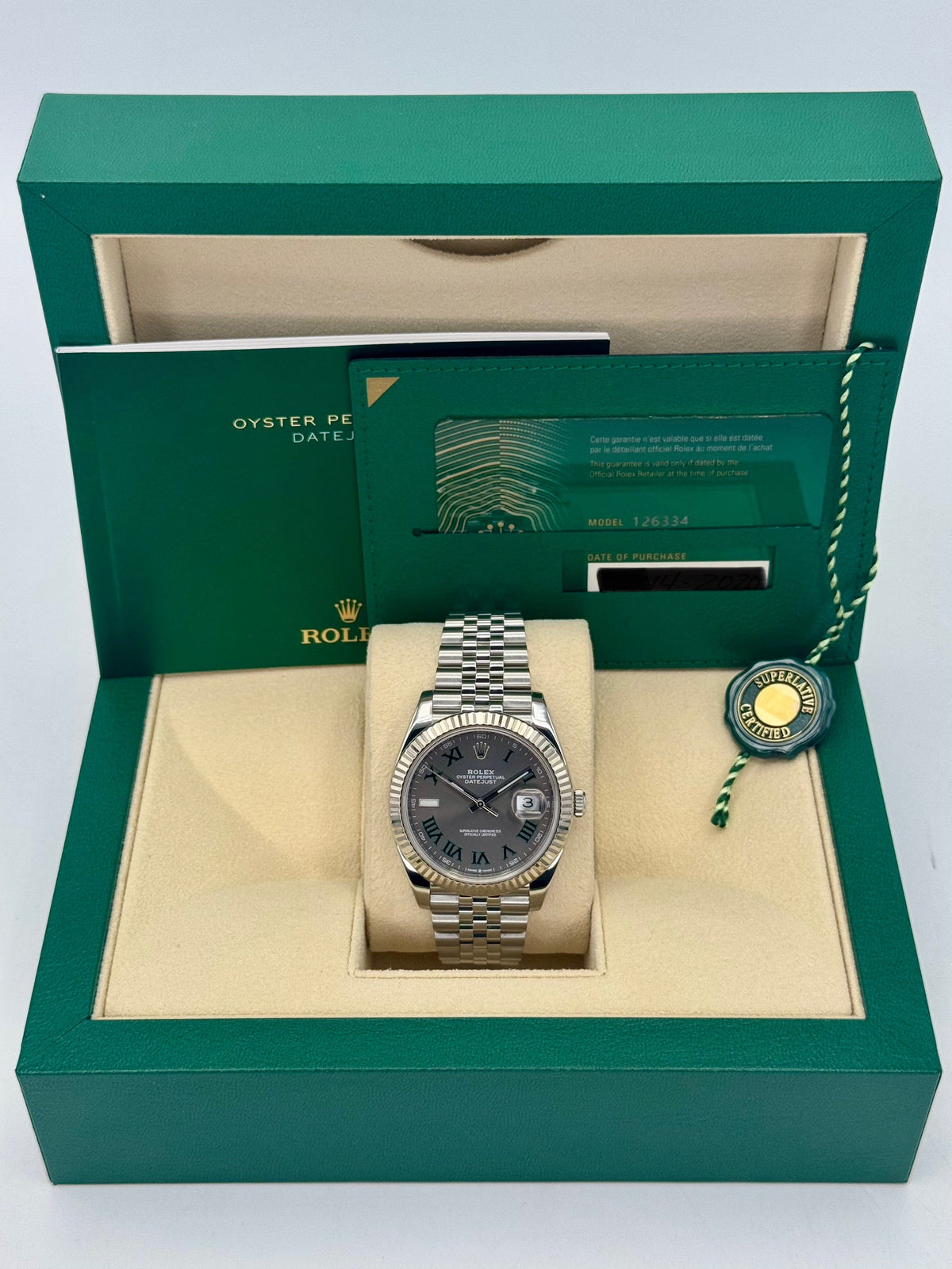 2020 Rolex Datejust 41mm 126334 Stainless Steel Jubilee Wimbledon Dial