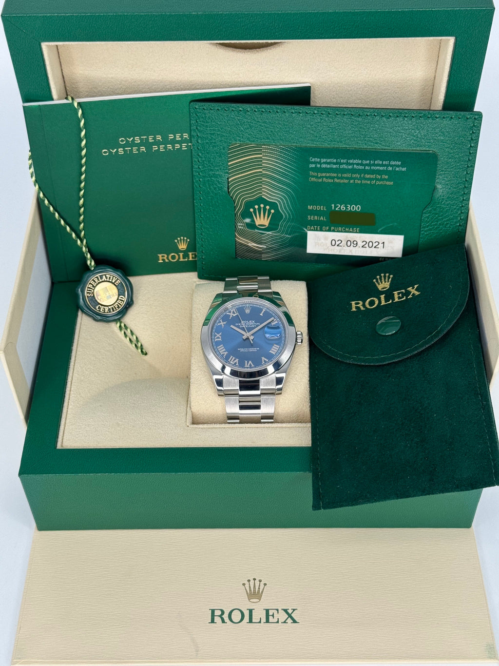 2021 Rolex Datejust 41mm 126300 Oyster Blue Roman Numeral Dial