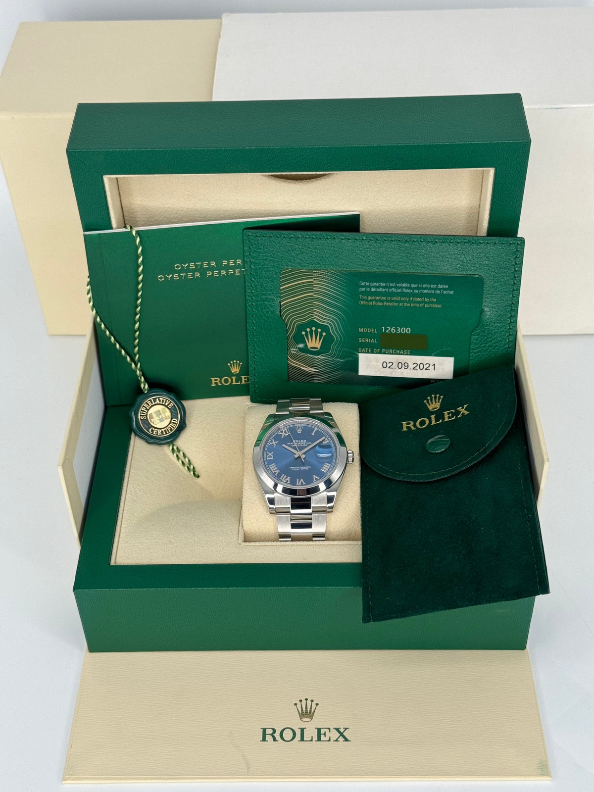 2021 Rolex Datejust 41mm 126300 Oyster Blue Roman Numeral Dial