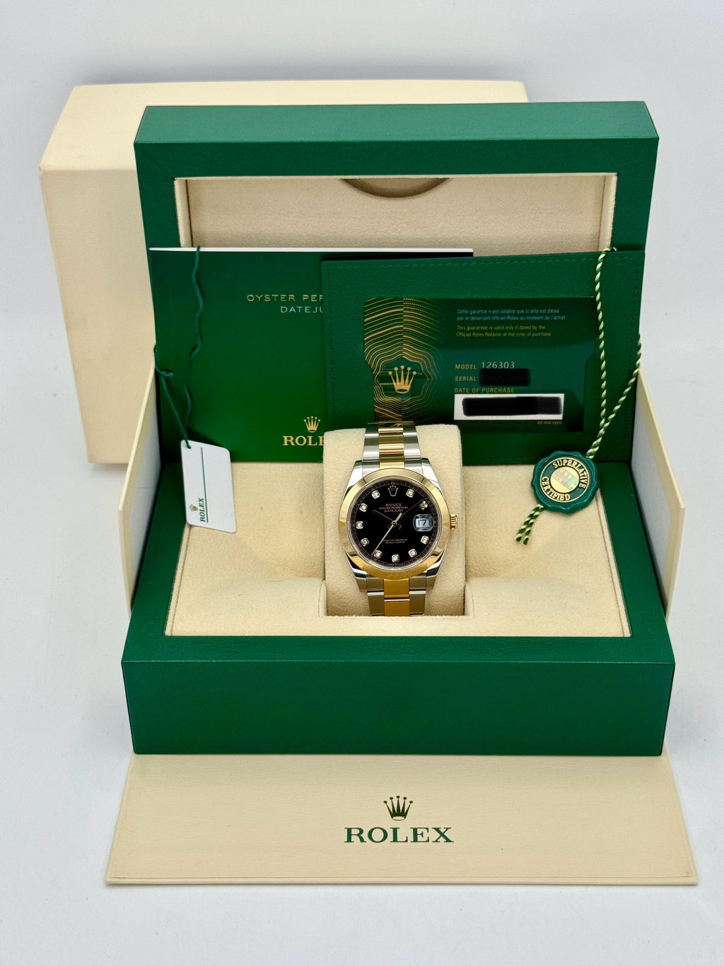2023 Rolex Datejust 41mm 126303 Two-Tone Oyster Black Diamond Dial