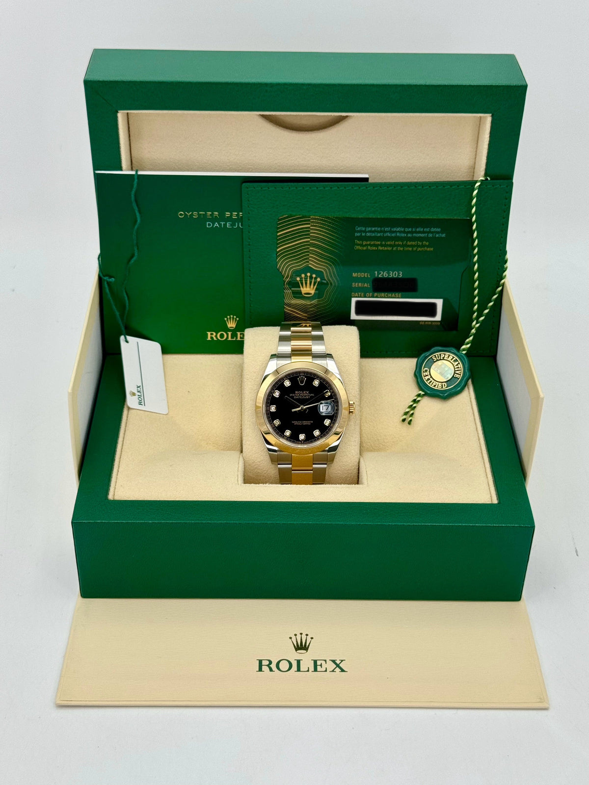 2023 Rolex Datejust 41mm 126303 Two-Tone Oyster Black Diamond Dial