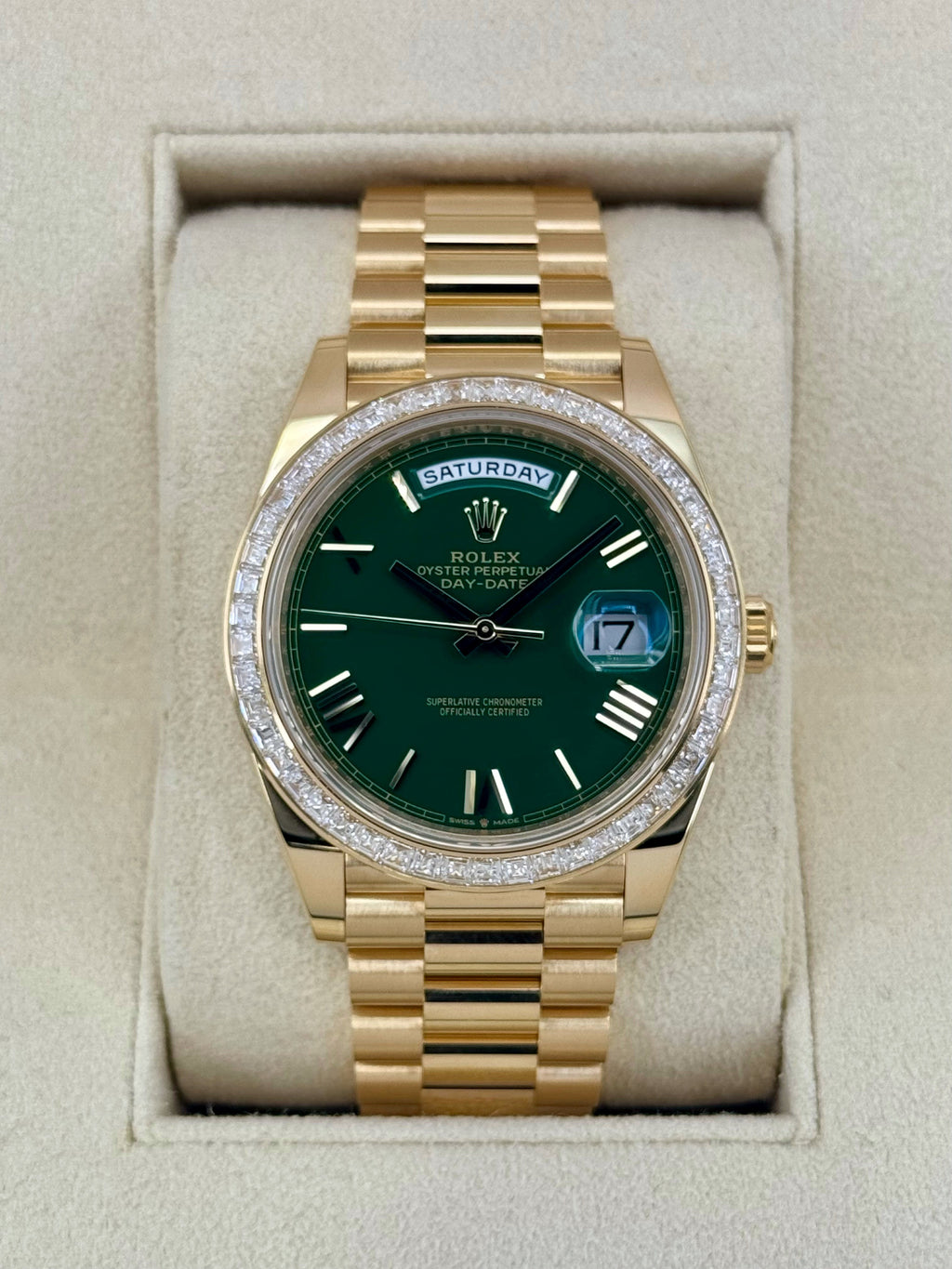 2023 Rolex Day-Date 40mm 228398TBR Presidential Yellow Gold Green Dial